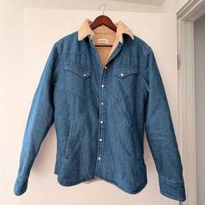 Taylor Stitch Blue Denim Shirt Jacket with Sherpa Collar